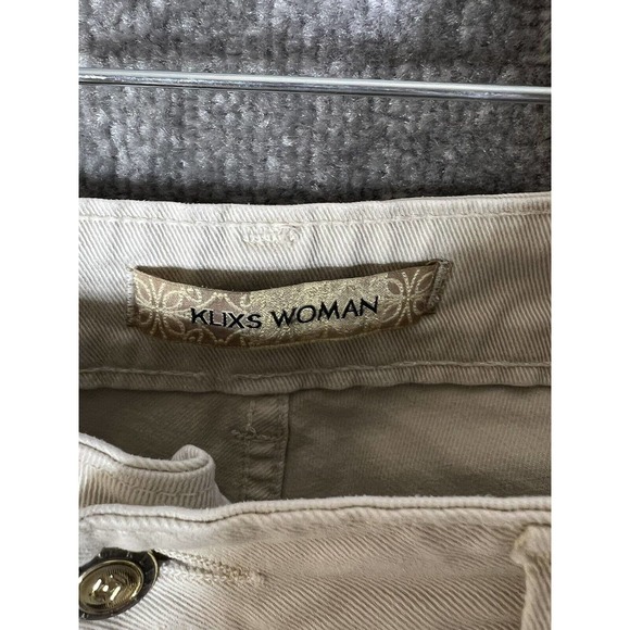 Klixs Distressed Trashed Jeans Womens Size 24 Stretch Off White Denim Italy Made - Picture 3 of 15